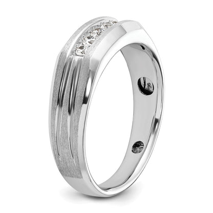 10k White Gold 1/4 Ct. Lab Grown Diamond VS/SI+ G+ Polished Satin and Grooved Five Stone Men's Ring