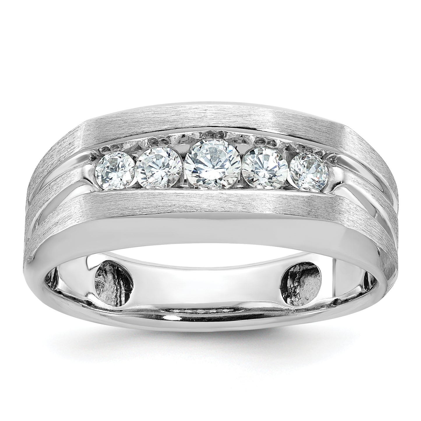 14k White Gold 1/2 Ct. Lab Grown Diamond VS/SI+ G+ Satin and Grooved Five Stone Men's Ring