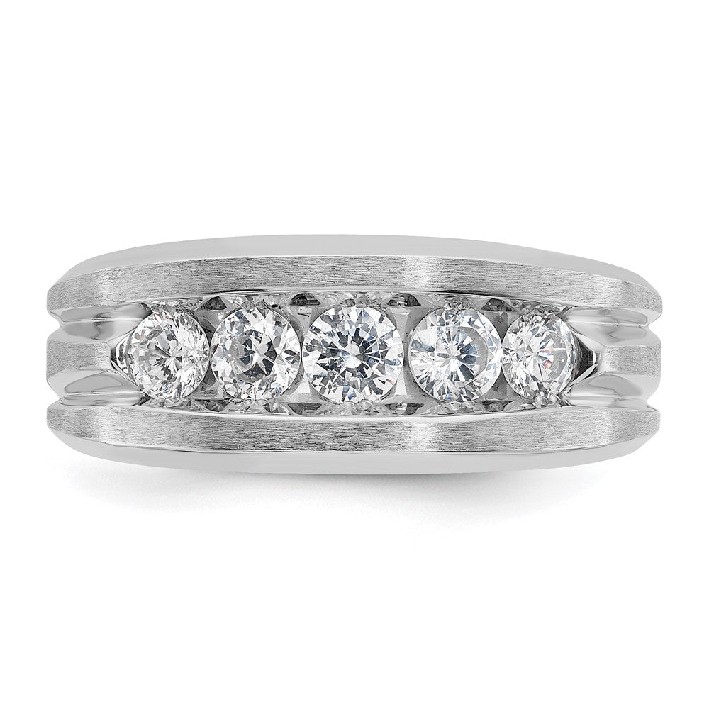 10K White Gold Ibgoodman Men'S Polished Satin And Grooved 5-Stone 1 Carat A Quality Diamond Ring