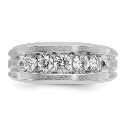 10K White Gold Ibgoodman Men'S Polished Satin And Grooved 5-Stone 1 Carat A Quality Diamond Ring