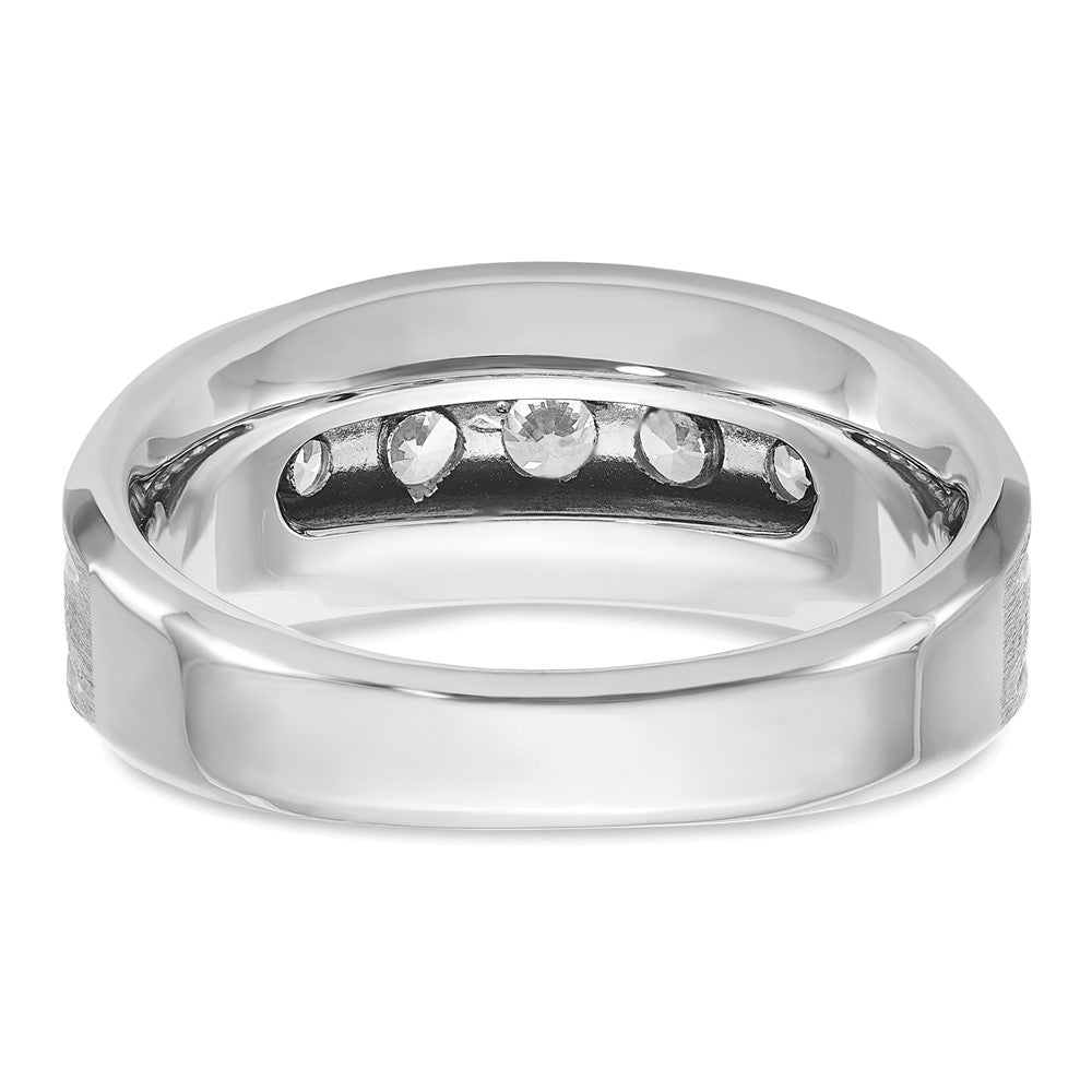 10K White Gold Ibgoodman Men'S Polished Satin And Grooved 5-Stone 1 Carat A Quality Diamond Ring