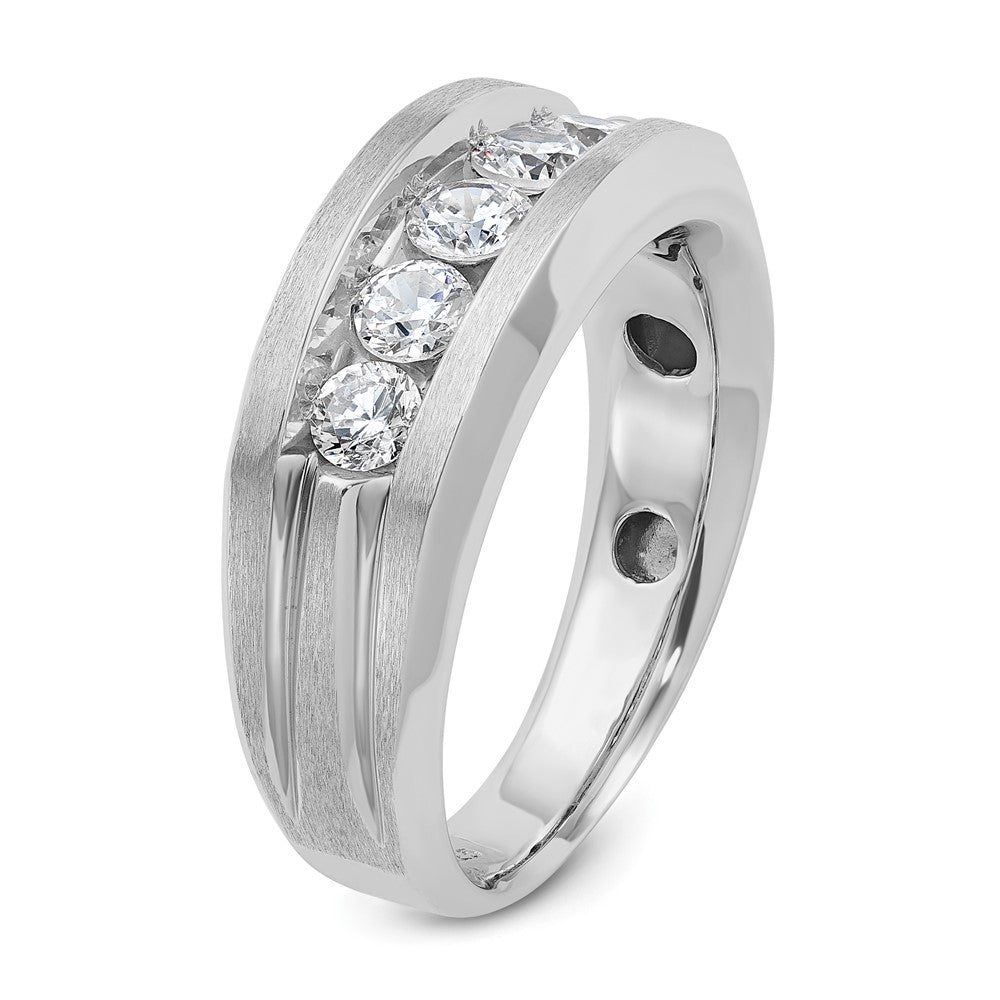 10K White Gold Ibgoodman Men'S Polished Satin And Grooved 5-Stone 1 Carat A Quality Diamond Ring