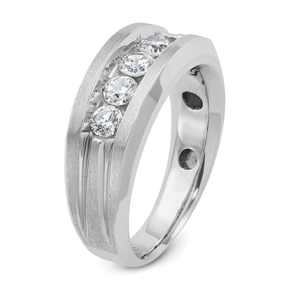 10K White Gold Ibgoodman Men'S Polished Satin And Grooved 5-Stone 1 Carat A Quality Diamond Ring