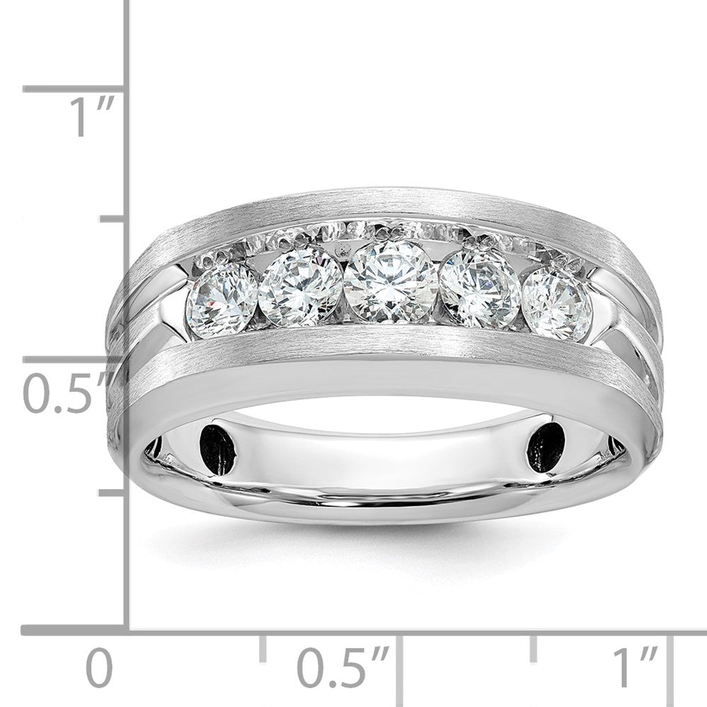 10K White Gold Ibgoodman Men'S Polished Satin And Grooved 5-Stone 1 Carat A Quality Diamond Ring