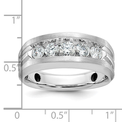 10K White Gold Ibgoodman Men'S Polished Satin And Grooved 5-Stone 1 Carat A Quality Diamond Ring