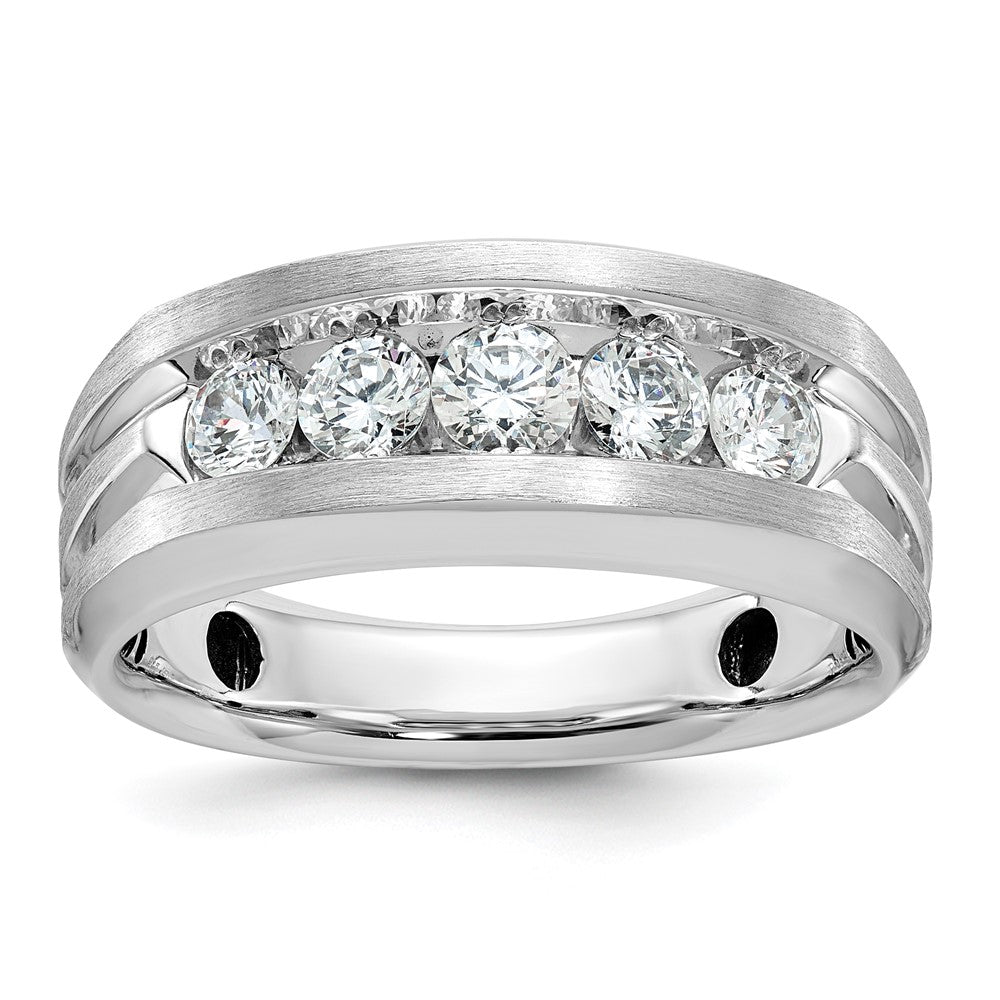 10K White Gold Ibgoodman Men'S Polished Satin And Grooved 5-Stone 1 Carat A Quality Diamond Ring