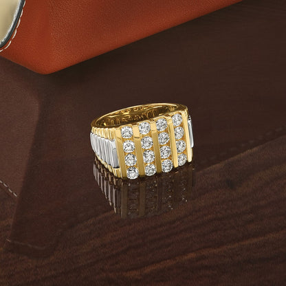 14k Two-tone Two Tone 2 Ct. Lab Grown Diamond VS/SI+ G+ Grooved Four Row Men's Ring