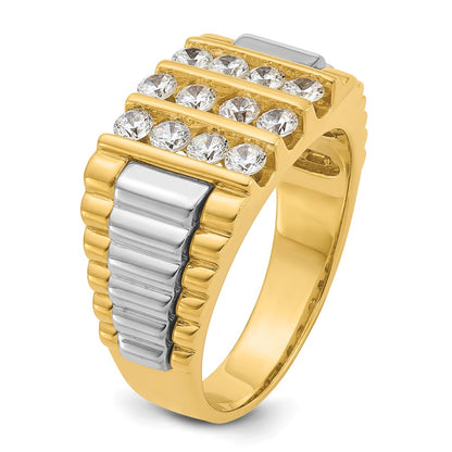 14k Two-tone Two Tone 1 Ct. Lab Grown Diamond VS/SI+ G+ Grooved Four Row Men's Ring