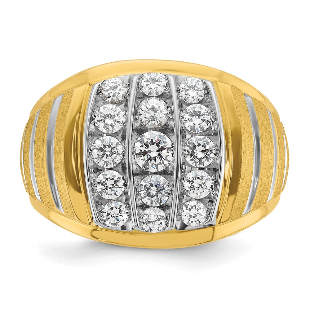 10K Two-Tone Ibgoodman Men'S Polished Satin And Grooved 1 Carat A Quality Diamond Ring