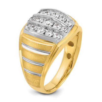 10K Two-Tone Ibgoodman Men'S Polished Satin And Grooved 1 Carat A Quality Diamond Ring