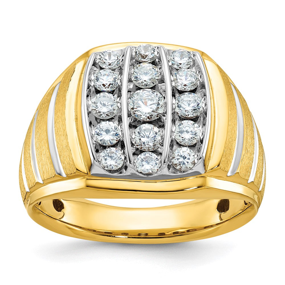 10K Two-Tone Ibgoodman Men'S Polished Satin And Grooved 1 Carat A Quality Diamond Ring