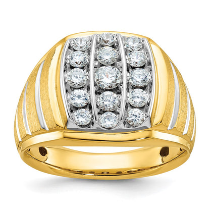 10K Two-Tone Ibgoodman Men'S Polished Satin And Grooved 1 Carat A Quality Diamond Ring