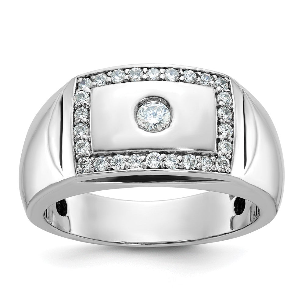 10K White Gold Ibgoodman Men'S Polished And Cut-Out 1/2 Carat A Quality Diamond Rectangle Ring