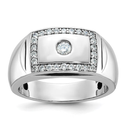 10K White Gold Ibgoodman Men'S Polished And Cut-Out 1/2 Carat A Quality Diamond Rectangle Ring