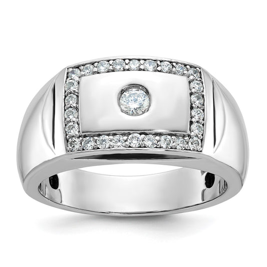 10K White Gold Ibgoodman Men'S Polished And Cut-Out 1/2 Carat A Quality Diamond Rectangle Ring