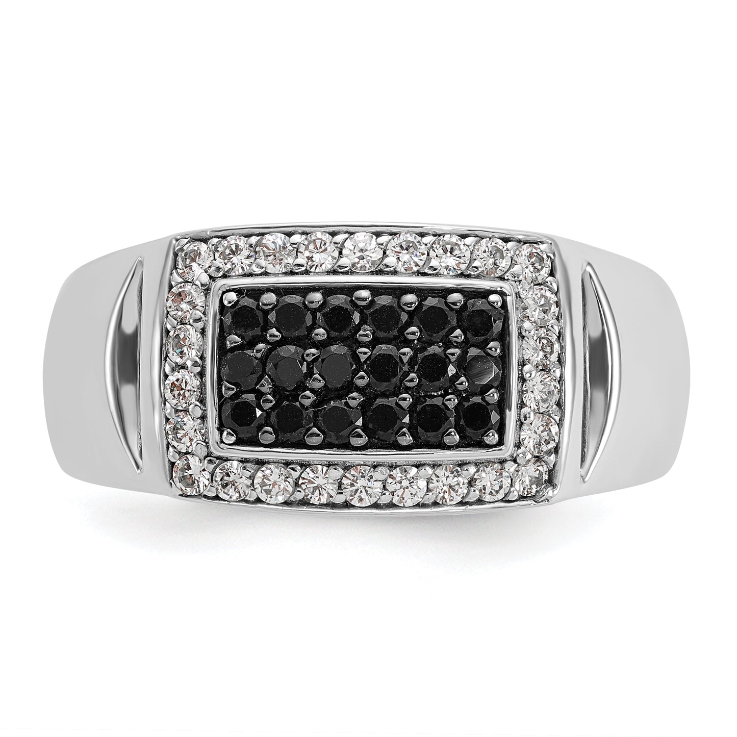 14k White Gold 3/4 Ct. Lab Grown Diamond VS/SI+ G+ and Black Mined Diamond Rectangle Cluster Men's Ring