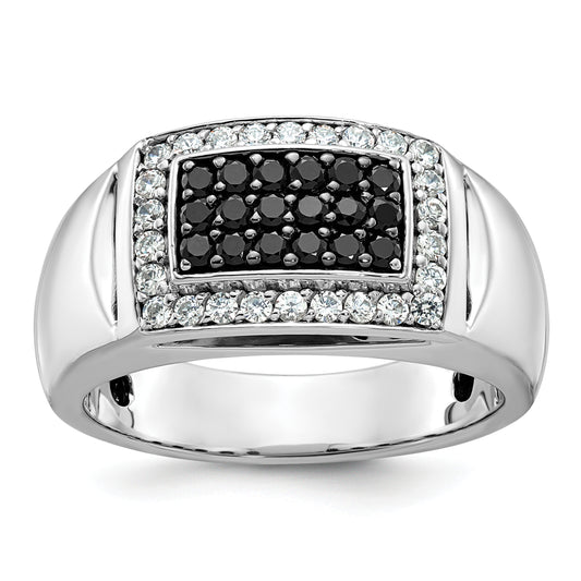 14k White Gold 3/4 Ct. Lab Grown Diamond VS/SI+ G+ and Black Mined Diamond Rectangle Cluster Men's Ring