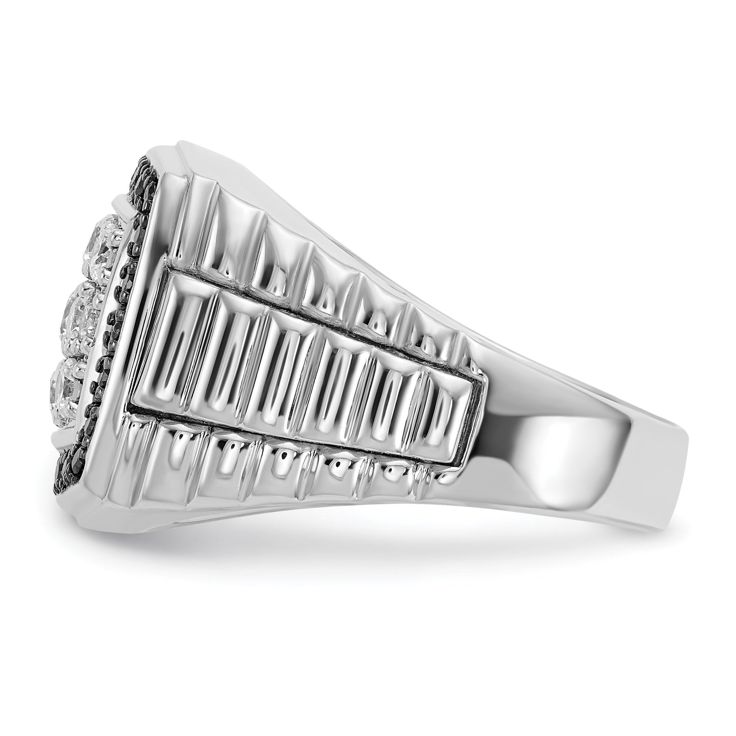 14k White Gold 1 Ct. Lab Grown Diamond VS/SI+ G+ and Black Mined Diamond Cluster Men's Ring