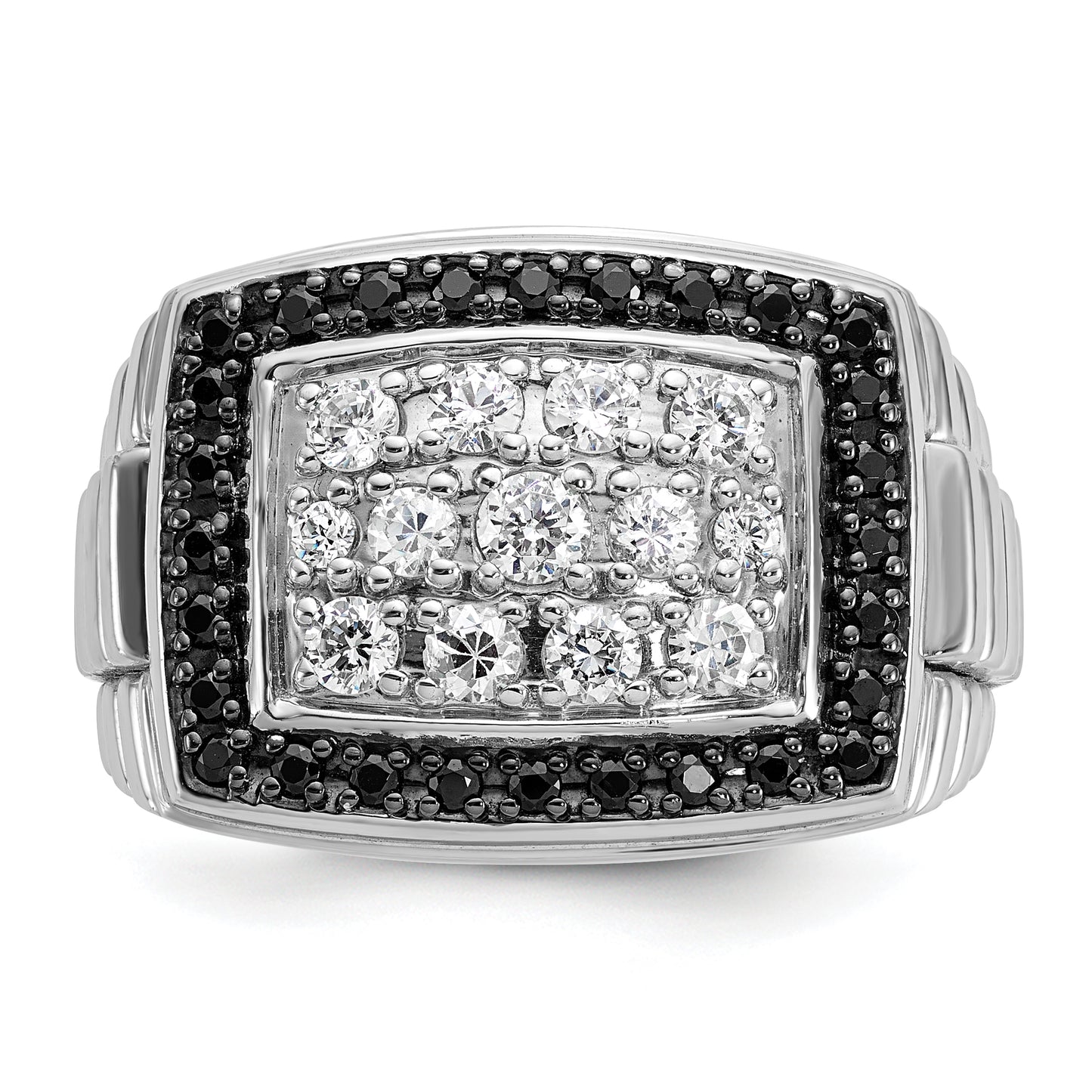 14k White Gold 1 Ct. Lab Grown Diamond VS/SI+ G+ and Black Mined Diamond Cluster Men's Ring