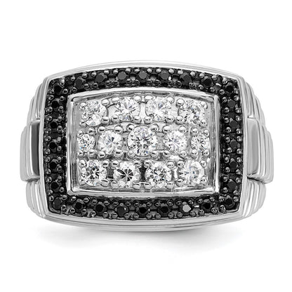 14k White Gold 1 Ct. Lab Grown Diamond VS/SI+ G+ and Black Mined Diamond Cluster Men's Ring