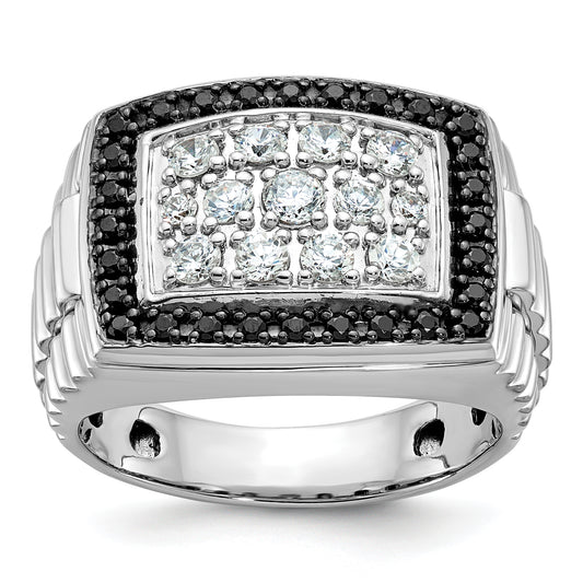 14k White Gold 1 Ct. Lab Grown Diamond VS/SI+ G+ and Black Mined Diamond Cluster Men's Ring