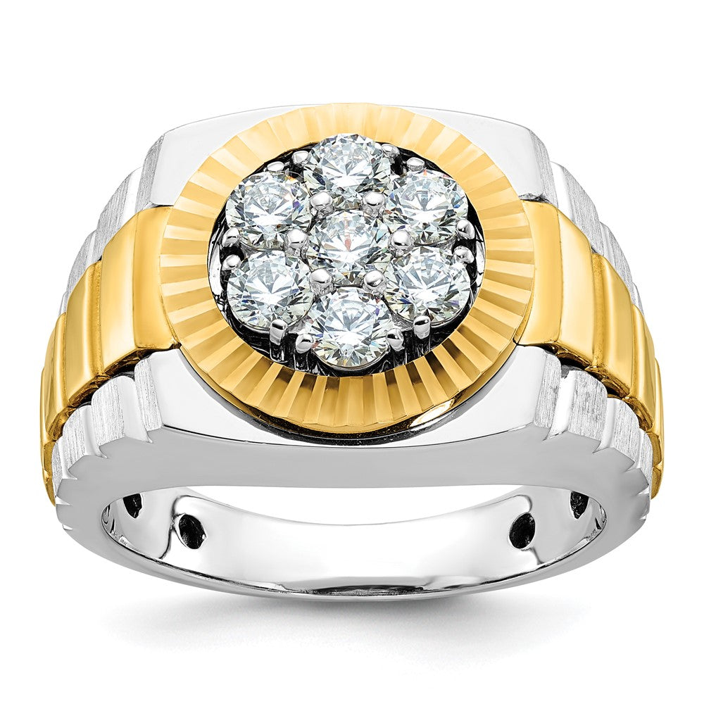 10K Two-Tone Ibgoodman Men'S Polished Satin And Textured 1 Carat A Quality Diamond Ring
