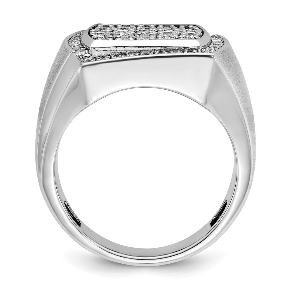 10K White Gold Ibgoodman Men'S Polished And Satin 1 1/3 Carat A Quality Diamond Cluster Ring