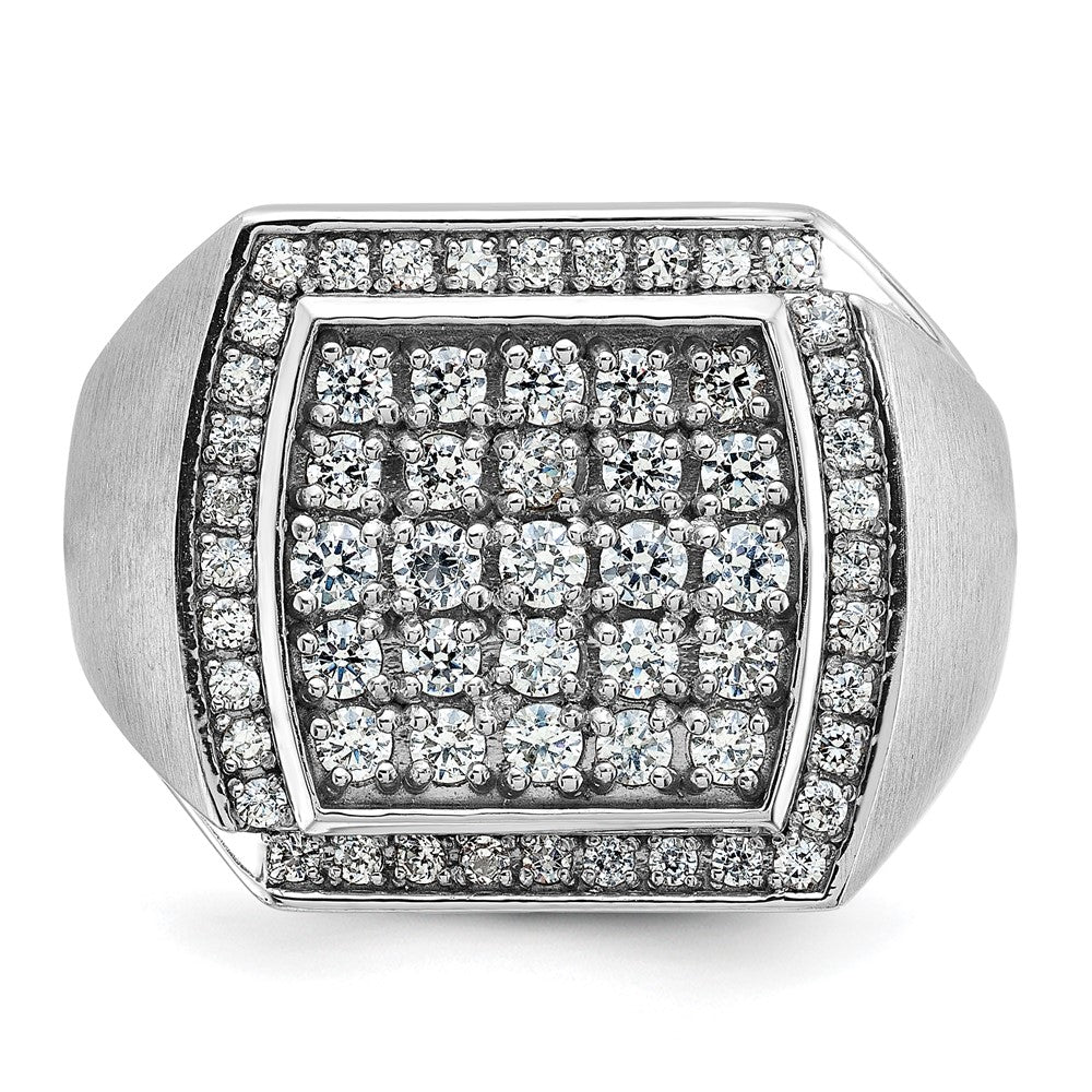 10K White Gold Ibgoodman Men'S Polished And Satin 1 1/3 Carat A Quality Diamond Cluster Ring