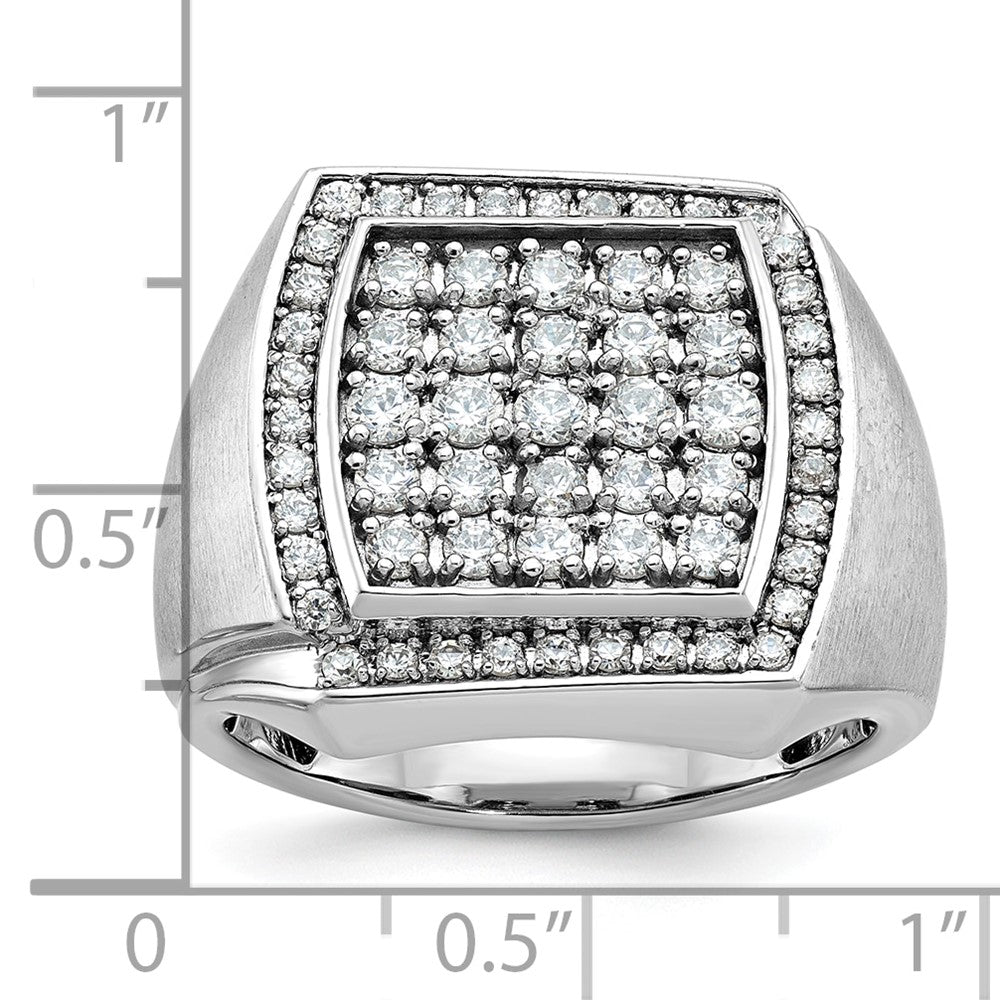10K White Gold Ibgoodman Men'S Polished And Satin 1 1/3 Carat A Quality Diamond Cluster Ring