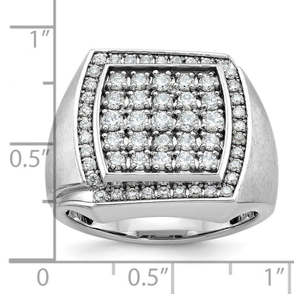 10K White Gold Ibgoodman Men'S Polished And Satin 1 1/3 Carat A Quality Diamond Cluster Ring