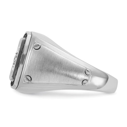 10K White Gold Ibgoodman Men'S Polished And Satin 3/4 Carat A Quality Black Diamond Halo Cluster Ring