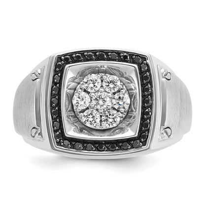 10K White Gold Ibgoodman Men'S Polished And Satin 3/4 Carat A Quality Black Diamond Halo Cluster Ring