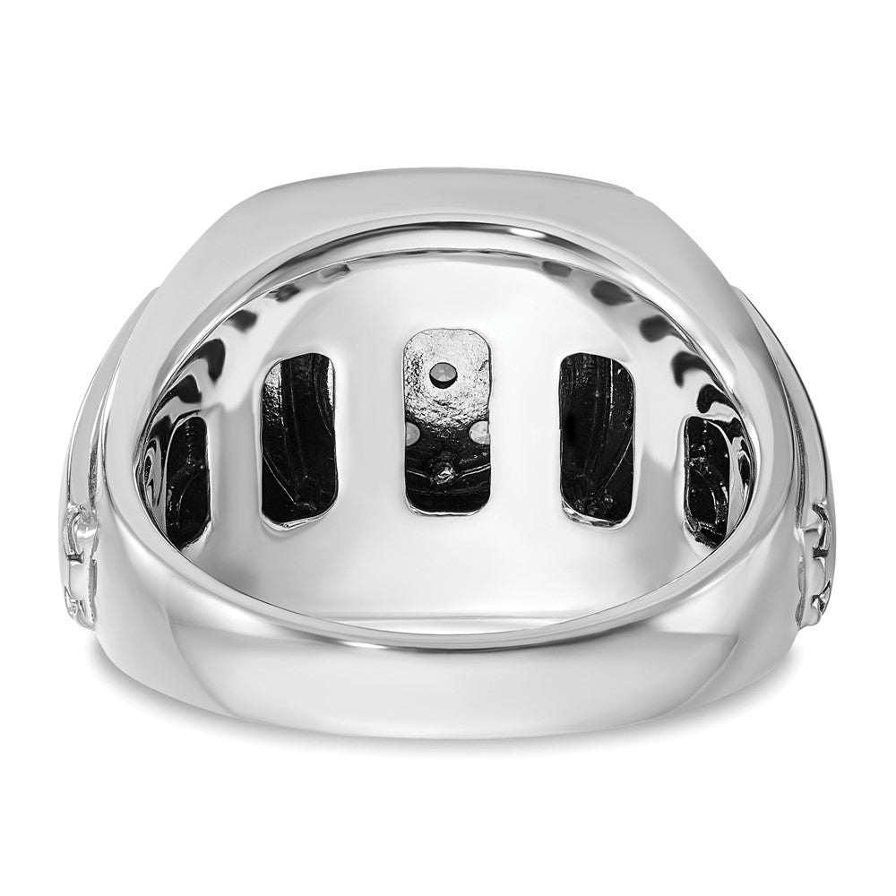 10K White Gold Ibgoodman Men'S Polished And Satin 3/4 Carat A Quality Black Diamond Halo Cluster Ring