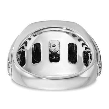 10K White Gold Ibgoodman Men'S Polished And Satin 3/4 Carat A Quality Black Diamond Halo Cluster Ring