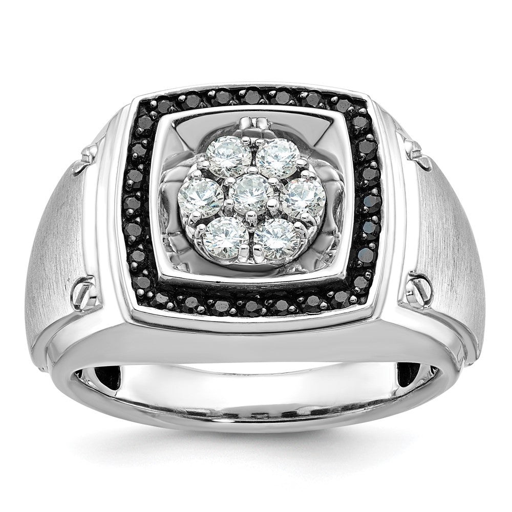 10K White Gold Ibgoodman Men'S Polished And Satin 3/4 Carat A Quality Black Diamond Halo Cluster Ring