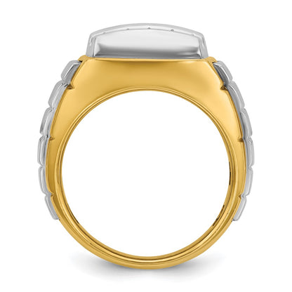10K Two-Tone Ibgoodman Men'S Polished And Grooved 3-Row Cluster Ring Mounting