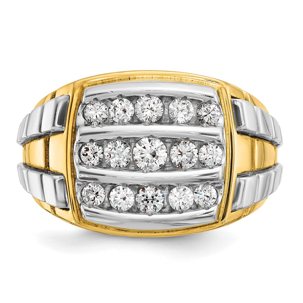 10K Two-Tone Ibgoodman Men'S Polished And Grooved 3-Row Cluster Ring Mounting