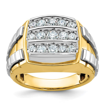 10K Two-Tone Ibgoodman Men'S Polished And Grooved 3-Row Cluster Ring Mounting
