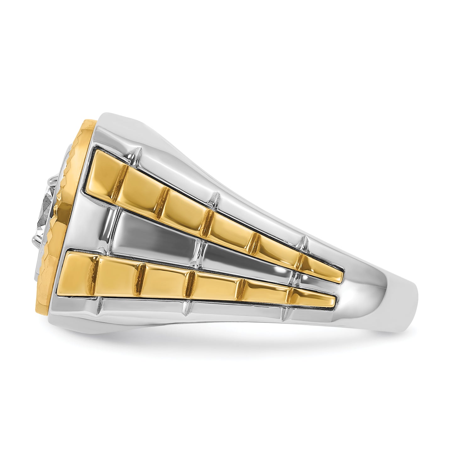 14k Two-tone Two Tone 1 Ct. Lab Grown Diamond VS/SI+ G+ Polished Satin and Textured Men's Ring