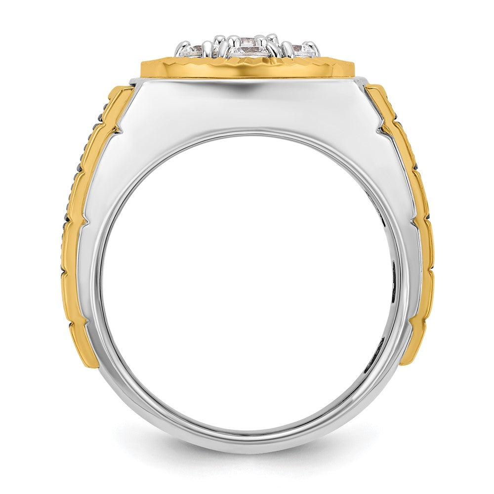 10K Two-Tone Ibgoodman With Black Rhodium Men'S Polished Textured And Diamond-Cut 1 Carat A Quality Diamond Round Cluster Ring