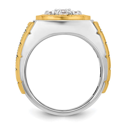 10K Two-Tone Ibgoodman With Black Rhodium Men'S Polished Textured And Diamond-Cut 1 Carat A Quality Diamond Round Cluster Ring