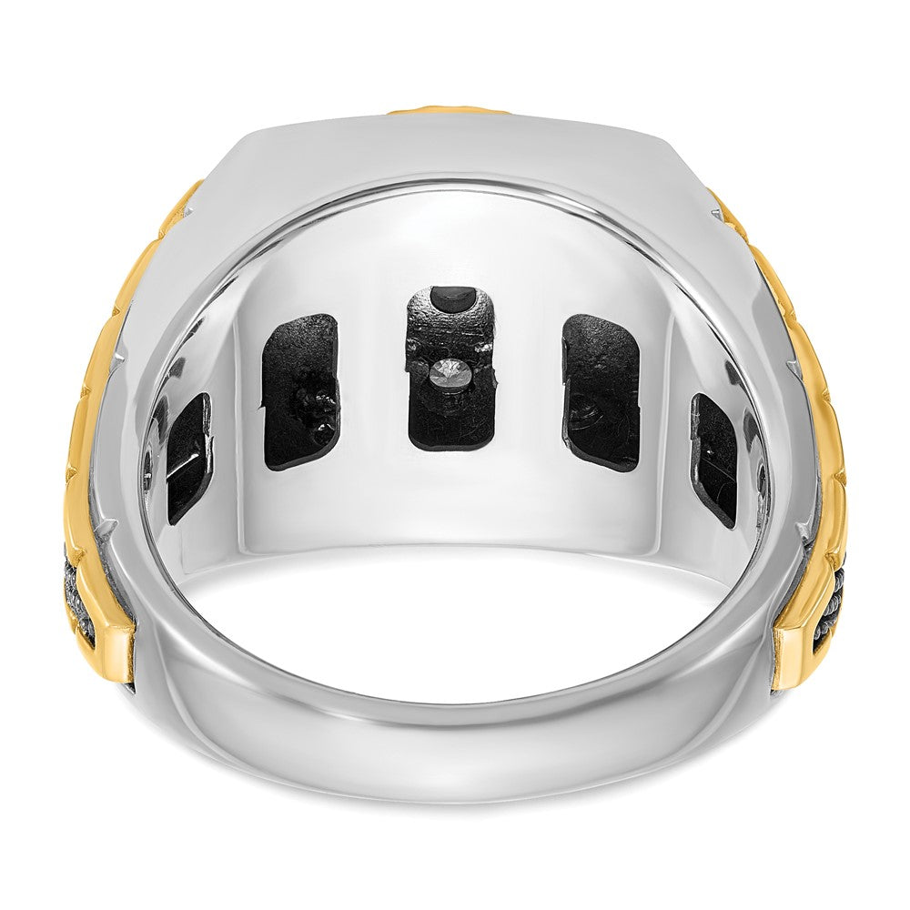 10K Two-Tone Ibgoodman With Black Rhodium Men'S Polished Textured And Diamond-Cut 1 Carat A Quality Diamond Round Cluster Ring