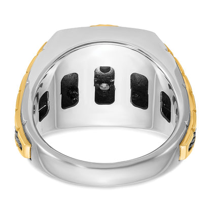 10K Two-Tone Ibgoodman With Black Rhodium Men'S Polished Textured And Diamond-Cut 1 Carat A Quality Diamond Round Cluster Ring