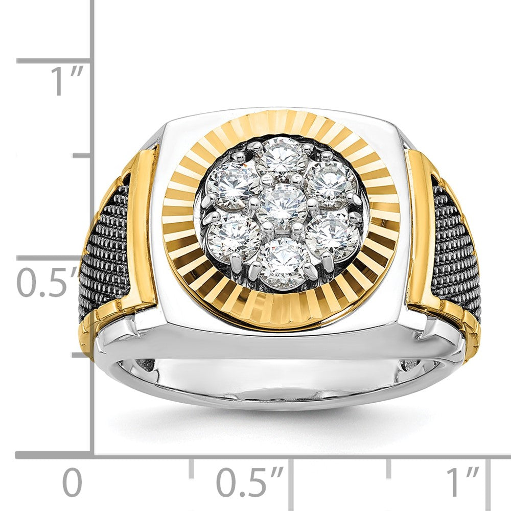 10K Two-Tone Ibgoodman With Black Rhodium Men'S Polished Textured And Diamond-Cut 1 Carat A Quality Diamond Round Cluster Ring