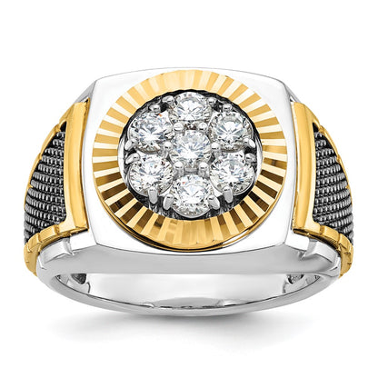 10K Two-Tone Ibgoodman With Black Rhodium Men'S Polished Textured And Diamond-Cut 1 Carat A Quality Diamond Round Cluster Ring