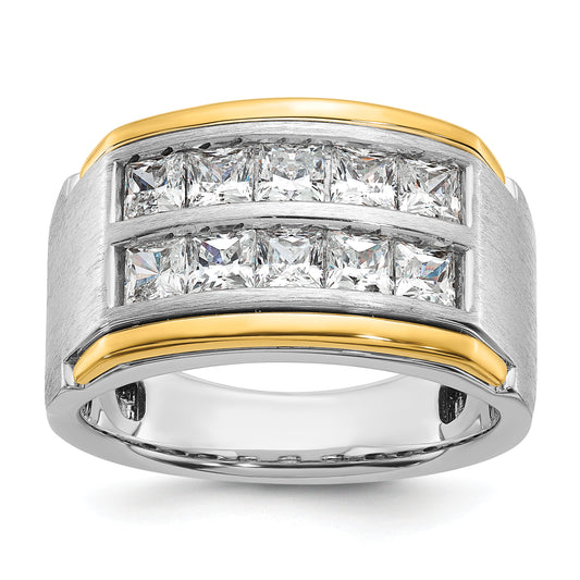 14k Two-tone Two Tone 2 Ct. Lab Grown Diamond VS/SI+ G+ Princess Polished and Satin Two Row Men's Ring