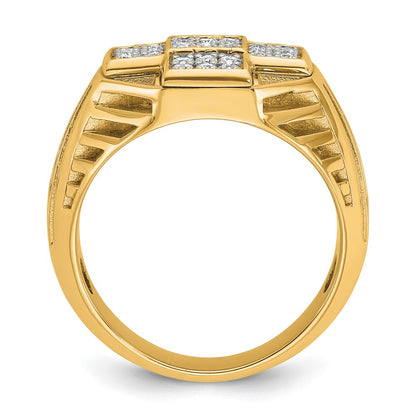 10K Yellow Gold Ibgoodman Men'S Polished Textured And Grooved Cross Cluster Ring Mounting