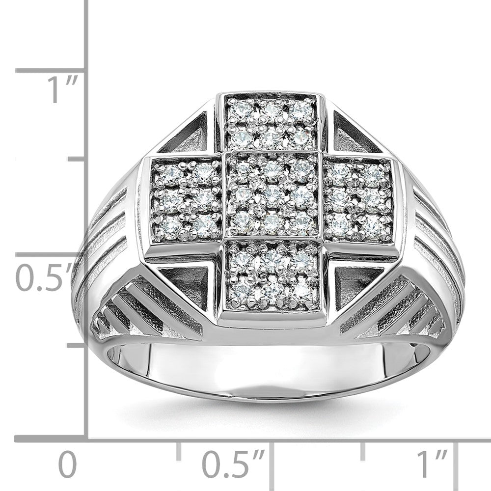 10K Yellow Gold Ibgoodman Men'S Polished Textured And Grooved Cross Cluster Ring Mounting