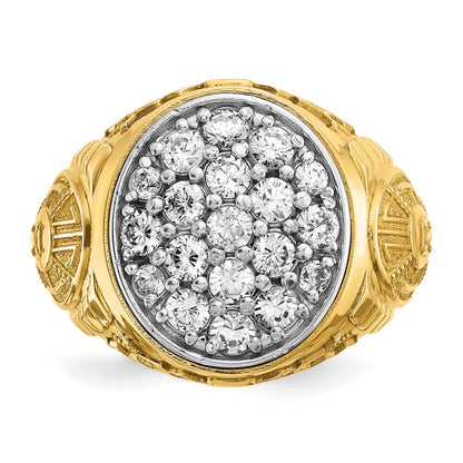 10K Two-Tone Ibgoodman Men'S Polished And Textured 1 5/8 Carat A Quality Diamond Oval Cluster Ring