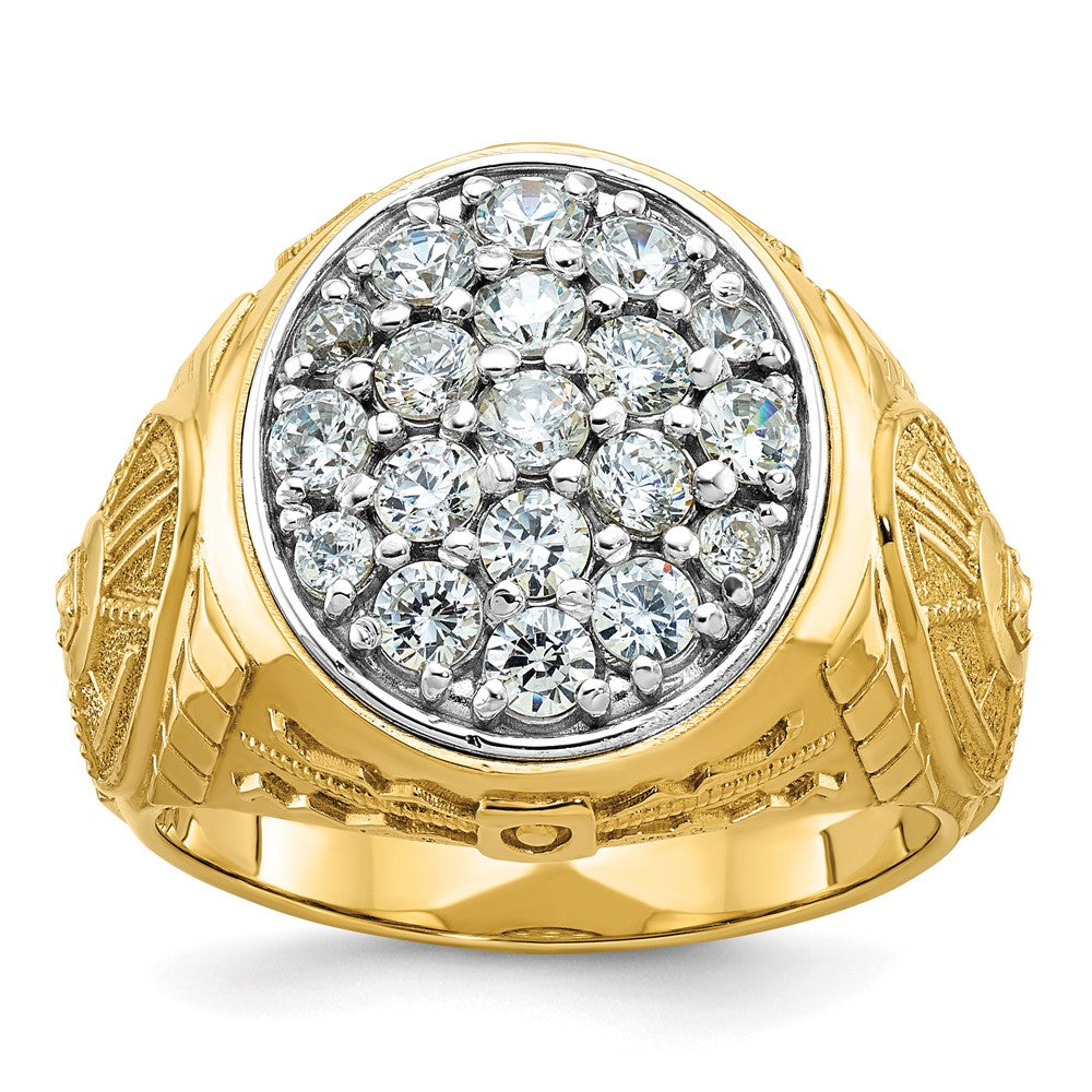 10K Two-Tone Ibgoodman Men'S Polished And Textured 1 5/8 Carat A Quality Diamond Oval Cluster Ring